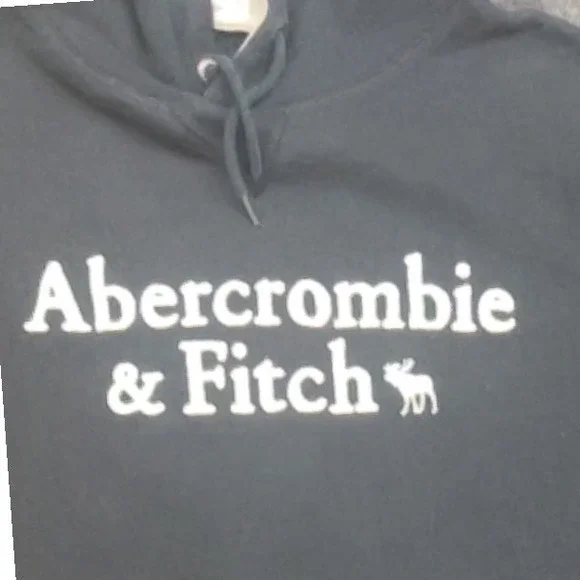 Abercrombie & Fitch Mens Soft Fleece Hoodie Black Logo Pullover Sweatshirt L - Picture 3 of 7